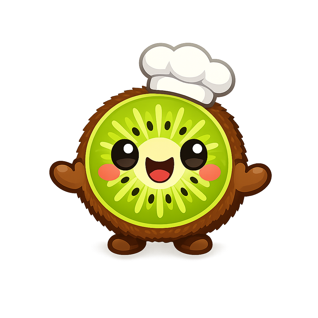 Mascotte kiwi avec une toque de cuisinier